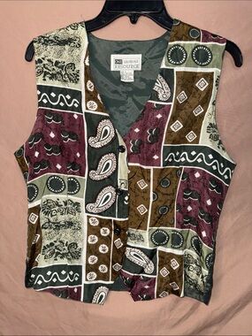 Vintage Women’s Medium One Resource Patchwork Paisley Button-Front Vest Silk.